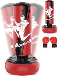 YORWHIN 66 Inch Inflatable Punching Bag for Kids, Freestanding Punching Bag for Teen, Boxing Bag with Boxing Gloves for Practicing MMA Karate Taekwondo and Relieve Pent Up Energy(Red)