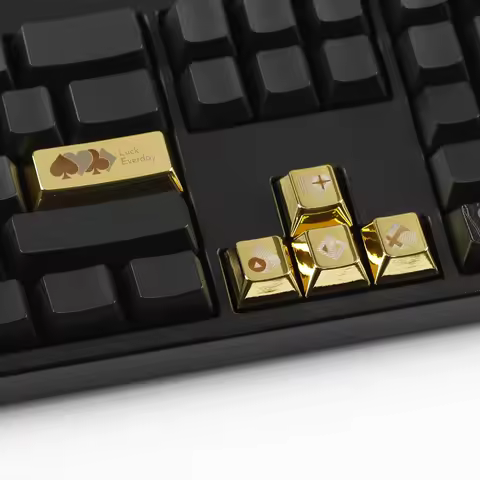 YMDK Poker Themed Playing Card Gold Metal 1u Arrow Keys Enter 2.25u Personalized Keycaps for MX Mech