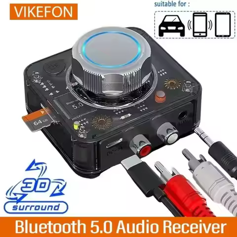 VIKEFON Bluetooth Receiver BT5.0 3D Stereo Sound Wireless Audio Adapter SD TF Card RCA 3.5mm AUX Jac