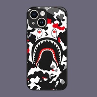 DJ-8 Bape shark Casing GLASS soft frame black iphone 13 12 11 Mini Pro Max