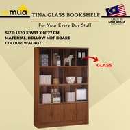Atmua Furniture Champ Cabinet Glass Sliding Door Bookcase with 4 Door [Hollow MDF Board] Almari Buku