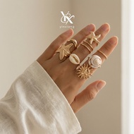 YX Ocean Boho Starfish Shell Sunflower Ring Set 9Pcs Y2K Beach Vacation Jewelry Aesthetic Punk Cute 