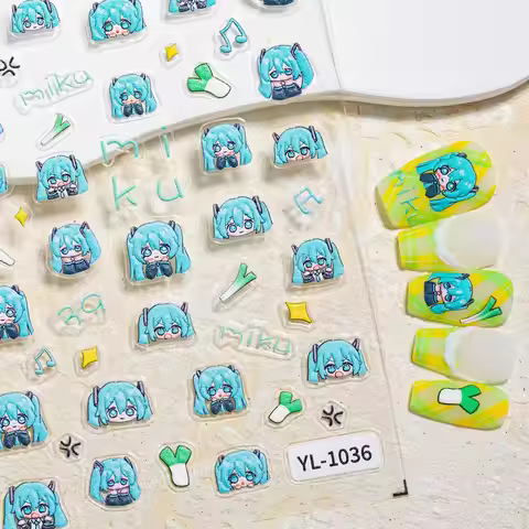 5D Anime Hatsune Miku Embossed Nail Stickers Nail Charms Nail Art Accessories Japanese Anime Sticker