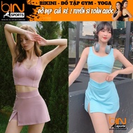 Women's tracksuit for practicing pickleball, tennis, badminton, bra with padding and skirt with high