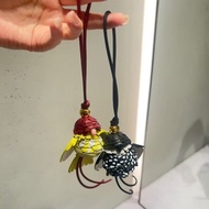 7C7F LEO ** Bird Leather Bag Pendant Yellow Black Parrot Braided Rope with Golden Ring