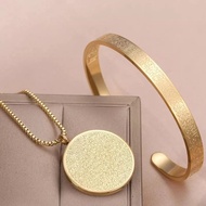 GEEMAA Unique Creative Stainless Steel Couple Bangles Jewelry Accessories Minority Design Women Gift Golden Bangle Arabic Cuff Bangles Disk Pendant Necklace Women Bracelets