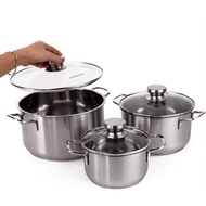 Set of 3 Stainless Steel Pots with 3 Glass Lid Bottoms Fivestar FS06CG - Genuine 1st class product