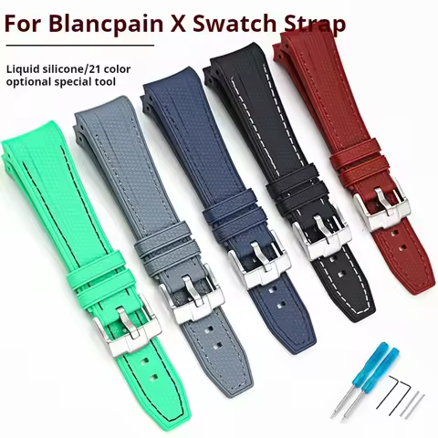 Waterproof Rubber Silicone Watch Band 22mm Curved End Sport Strap for Swatch X Blancpain Five Oceans