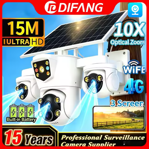 V380 Solar Camera WiFi CCTV Outdoor Three Screen White/Black Color Solar Lighting Farm/ Shop/Home So