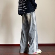 baggy jeans men y2k y2k jeans Striped Stitching Jeans - Loose Wide-Leg Streetwear for Autumn