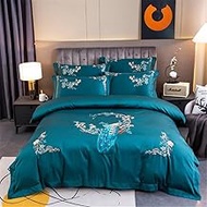 Chic Asian Peacock Embroidery Duvet Cover Vintage Green Long Staple Cotton Soft Bedding Set Bed Sheet Pillow Shams (Color : A, Size : Queen size 4Pcs) vision