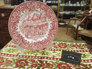 【卡卡頌 歐洲跳蚤市場/歐洲古董】英國Royal Tudor_17世紀古英國街景 紅白花紋瓷盤 飾盤 p1024