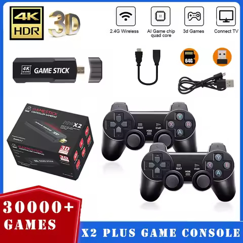 New X2 Plus GD10 4K Retro Video Game Console 3D HD Pro Mini Wireless Game Stick 64G Built-in 30000 G