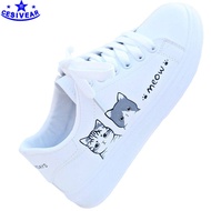 Cute Printed White Casual Sneakers for Women - Versatile Leather Sneakers