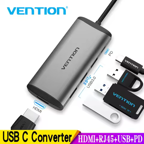 Vention Thunderbolt 3 Dock USB 3.0 Type C to HDMI USB Hub RJ45 Adapter for MacBook Pro Huawei P30/P2