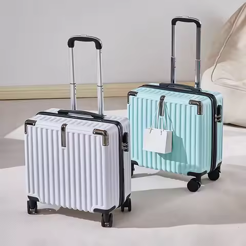 18 Inch Luggage Case, Roller Luggage, Abs Three-Section Trolley Luggage Case with Water Cup Holder, 
