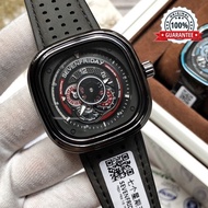 SEVEN FRIDAY Design Men's Watch Metal Dial Leather Strap Decorative Screw Waterproof Square Watch