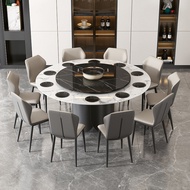 W-8 Rock Plate round Dining Table with Turntable10Embedded Invisible Induction Cooker Marble Electric Large round Table