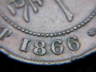 tf-1866年英屬香港(British Hong Kong)一仙(One Copper Cent)銅幣(英女皇維多利亞歌德像Queen Victoria Gothic Version)