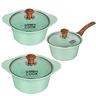 Bộ 3 nồi quánh đúc Ceramic nắp kính chống dính 5 lớp đáy từ Greencook GCS05 Size 18cm/20cm/24cm dùng