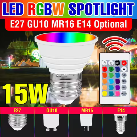 15W RGB Light E27/E26 Colorful Night light LED GU10 Ceiling Lamp E14 IR Dimmable Remote Control MR16