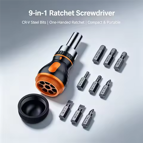Komax 9 in 1 Adjustable Ratcheting Screwdriver Set Magnetic Nut Driver Tool Multifunctional Portable