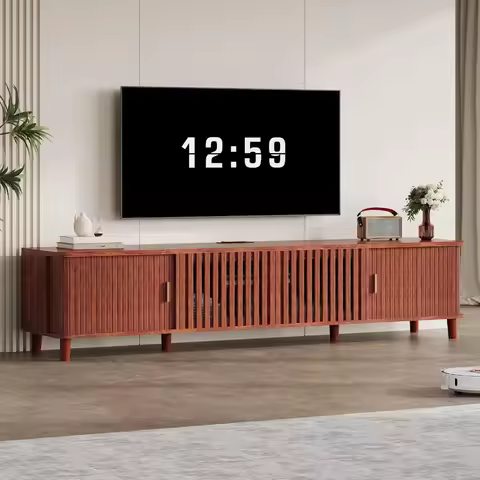 TV Stand with Fluted Sliding Doors & Adjustable Shelves, Charging Station,RGB LED Lights,Media Conso