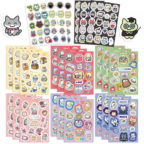 8Sheets cute CatsDIY Account Sticker Materials for Bicycle Hand Account Pencil Case Decals LanLanSti