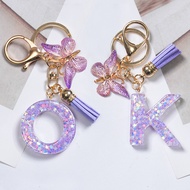 1pcs A-Z Star Sequins 26Letters Keychain Tassel Butterfly Keyring Handbag Pendant Decor Friend Gifts