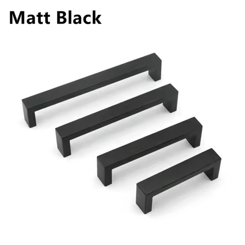 Black Cabinet Handles 10mm*20mm Square Bar Stainless Steel Kitchen Door Knob Furniture Drawer Pulls 