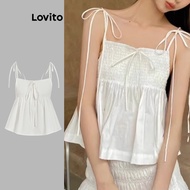 Lovito Casual Tank Top Plain Smocked Tank Top for Women L99ED323