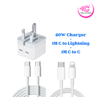 50W PD Charger Quick Charge Dual Type C PD Fast UK Plug Fast Charge C to Ligtning (iPhone - XR to iP