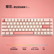 N Russian Cherry Blossom Theme H68-Key Position Red Axis Three-Mode Bluetooth Base Hot-Swa
