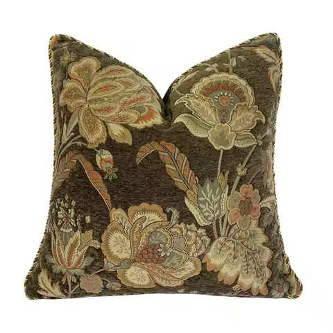Hinyeatex Classic Soft Heavy Chenille Multi-colors Floral Pipping Square Pillow Case Sofa Cushion Co