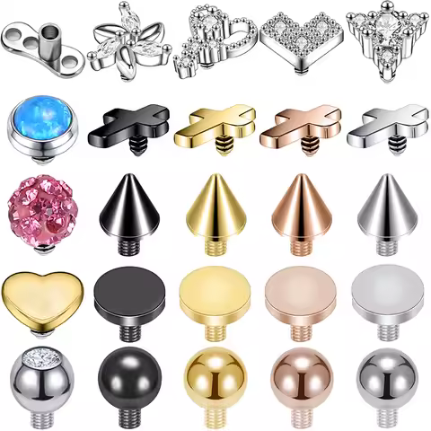 ZS 16G Micro Dermal Piercing Zircon Heart Dermal Anchor Top Opal Skin Body Piercing Cross Ball Skin 