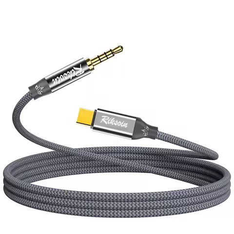 Riksoin Type-C to 3.5mm TRRS Audio Cable, AUX to USB-C, 5D Stereo, Ultra-Light, Durable, with Mic, f