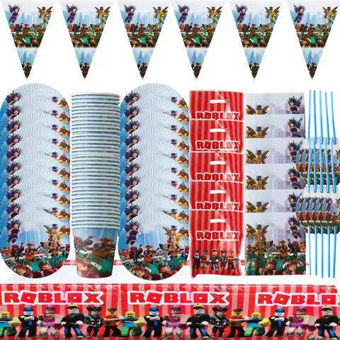 Roblox Birthday Party Decorations Boy Supplies Game Celebration Party Balloons Disposable Tableware 