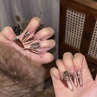 ​​Pearles Pearlescent Treasure Coffee Color Square Diamond Wearing Nails​​