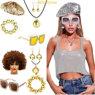 fol 70s Costume for Women Disco Outfit Glasses Earrings Bracelet Halloween Accessory