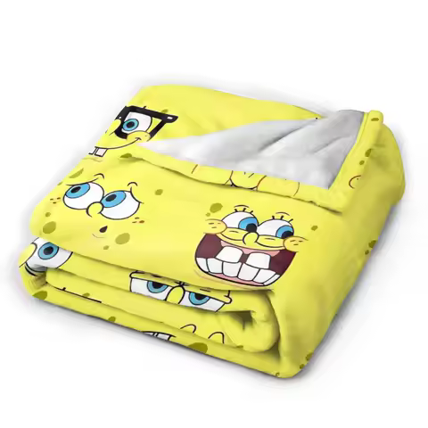 Funny SpongeBob Facial Expressions Blanket Flannel Awesome Breathable Throw Blanket for Bedding Loun