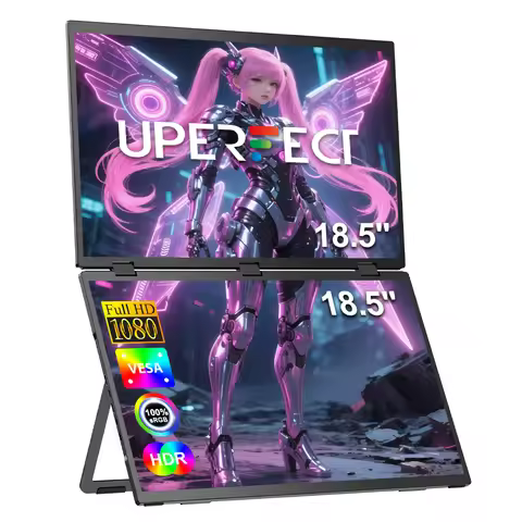 UPERFECT Delta 18.5" 100Hz Dual Portable Monitor Screen Extend 1080P HDR 360° Folding Stacked Triple