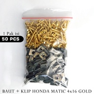 50 Pcs Vario Beat Clip Bolts 4x16 gold / Honda Clip Bolts All Types of Automatic Gold 4x16
