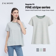 Women's T-Shirt Fine Stripe Series | LUMA CottonTM - T-Shirt Classic Striped White-Sage Green Baju T