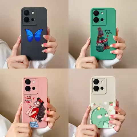 Case For Vivo Y36 4G Butterfly Dinosaur Girl Liquid Anti-drop Protective Senior Silicone Shell For V