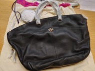 全新TORY BURCH 黑色真皮側孭手挽袋