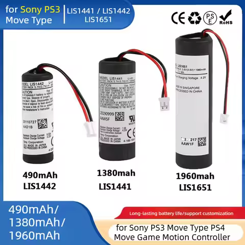Games Battery LIS1441 LIS1442 LIS1651 490mAh/1380mAh/1960mAh Batteries for Sony PS3 Move Type PS4 Mo