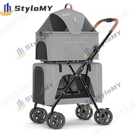 chibaogu.sg Pet Stroller Lightweight Cat Stroller Folding Double-Layer Cat Stroller Detachable Cat C