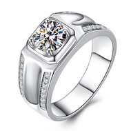 1ct Center 6.5mm Cushion Cut H-I Color Created Moissanite Engagement Rings Men Platinum Plated Silve