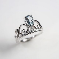 輕珠寶 系列 — 天然 海水藍寶 皇冠 戒指 婚戒