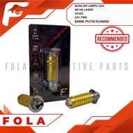 Mini Motorcycle Headlight Bulb Biled LED M5 H6 Laser Brand FOLA (GOLD). Universal AC DC for Automati